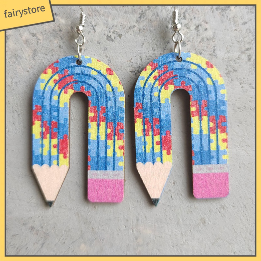 1 Đôi Bông Tai Hình Cây Bút Chì Họa Tiết Da Báo Thời Trang Dành Cho Nữ