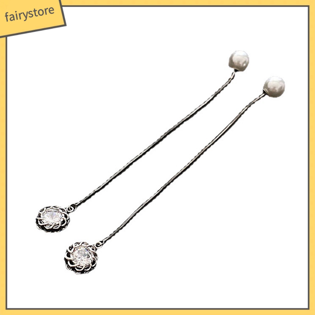 [FRO] Bông Tai Thả Dài Đính Ngọc Trai Giả Lấp Lánh Chống Dị Ứng Dễ Phối Đồ Trang Trí