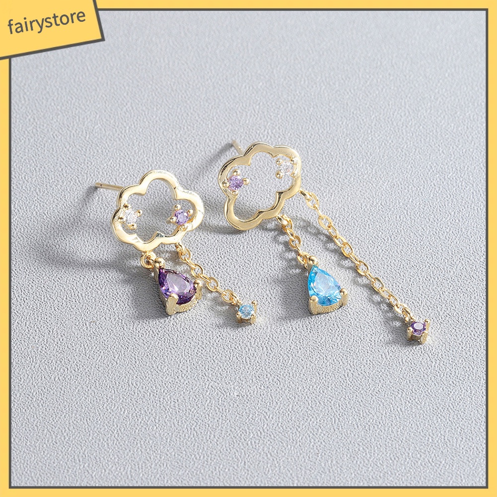 Bông Tai Hình Đám Mây / Giọt Nước Đính Đá Phối Tua Rua Dễ Thương Thời Trang Cho Nữ