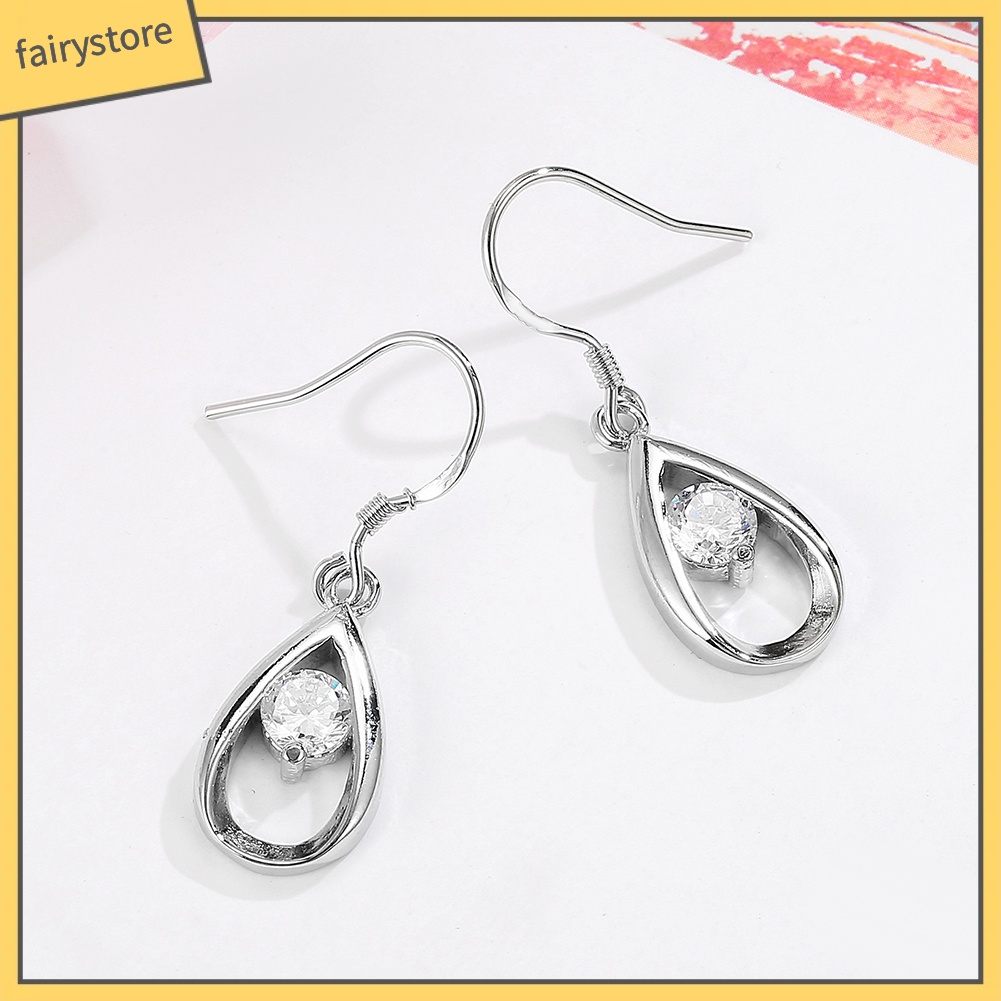 Khuyên Tai Móc Hình Giọt Nước Đính Đá Zircon Sang Trọng Cho Nữ