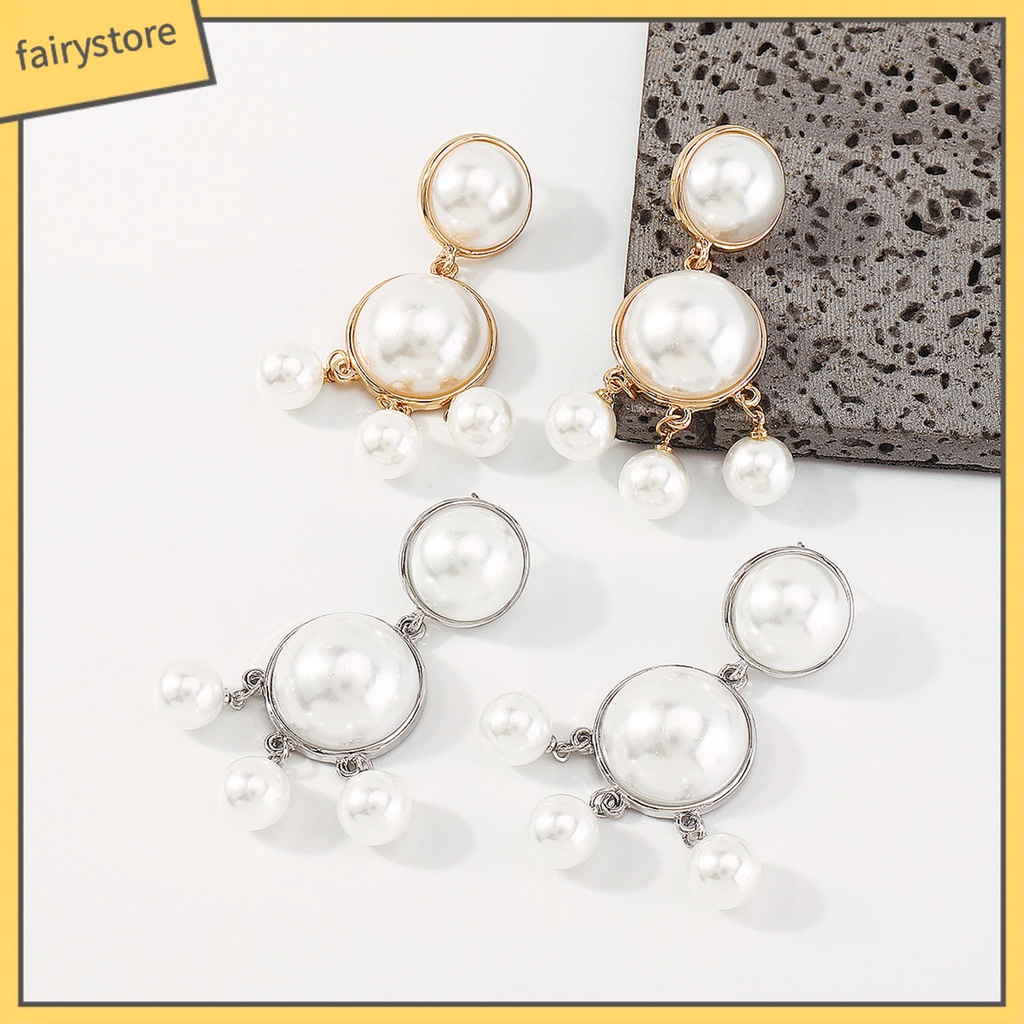 [FRO] 1 Đôi Bông Tai Thả Tua Rua Hình Học Đính Ngọc Trai Nhân Tạo Thanh Lịch Dễ Phối Đồ Trang Sức Cho Nữ