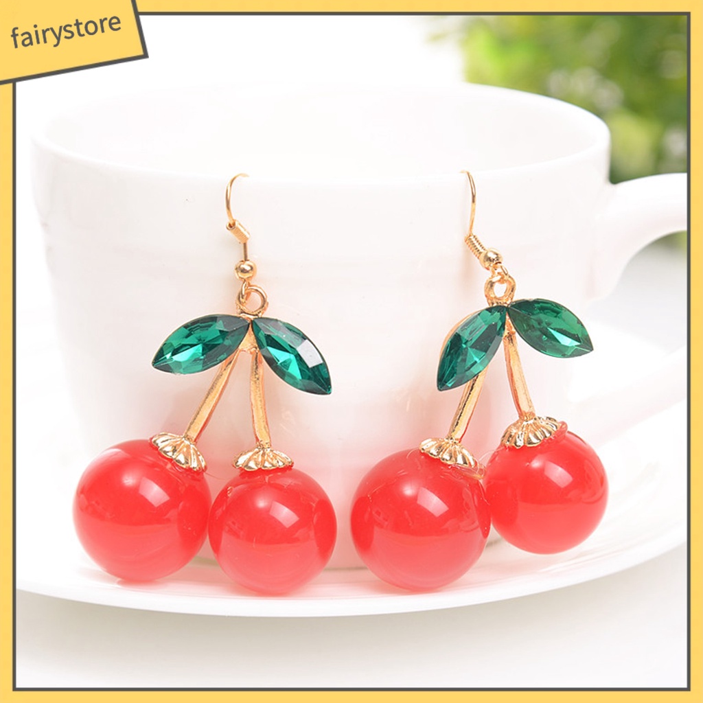 1 Đôi Bông Tai Móc Hình Lá Cherry Lấp Lánh Lâu Trôi