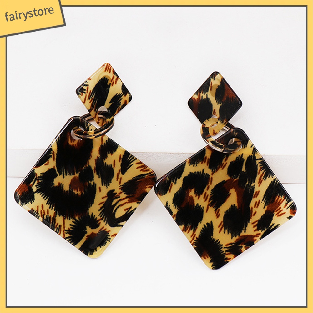 Bông Tai Hình Học Họa Tiết Da Báo Thời Trang Dự Tiệc