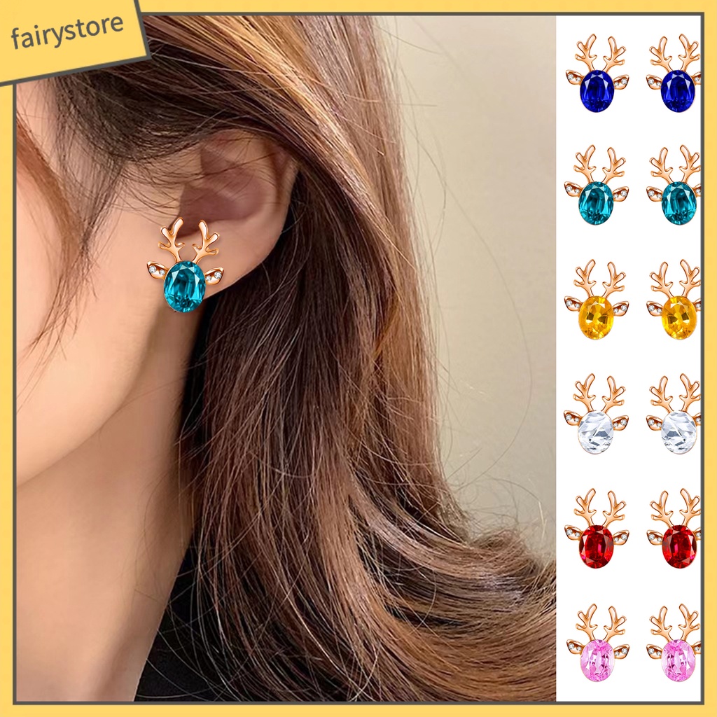 Set 2 Khuyên Tai Hình Tuần Lộc Giáng Sinh Đính Đá Phong Cách Boho Thời Trang Cho Nữ