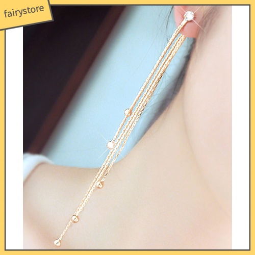 Bông Tai Dài Đính Đá Tua Rua Bằng Hợp Kim Dành Cho Nữ