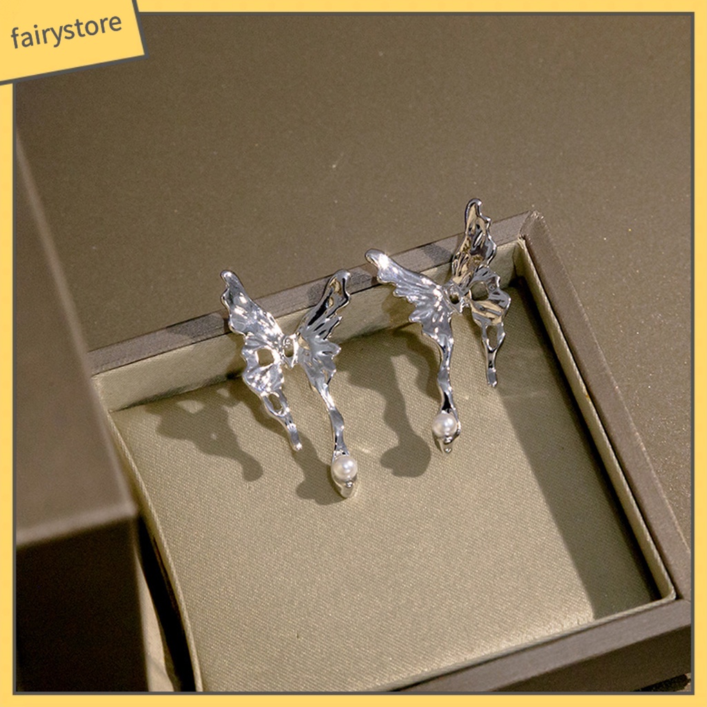 [FRO] 1 Đôi Bông Tai Hình Bướm Nạm Ngọc Trai Giả Bằng Kim Loại Tinh Tế