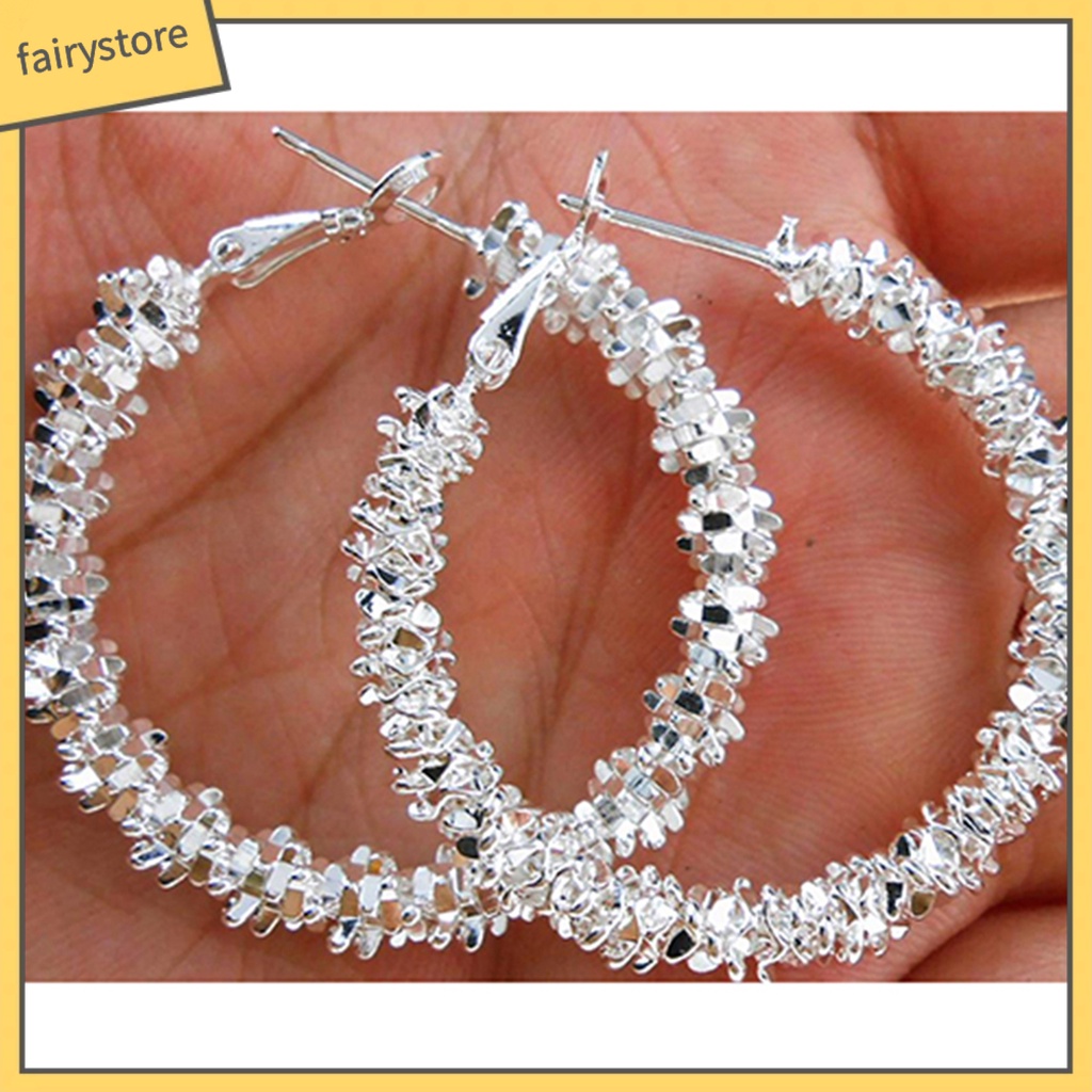 Bông Tai Mạ Bạc Dạng Vòng Chống Gỉ Sét Thời Trang Dự Tiệc Cho Nữ