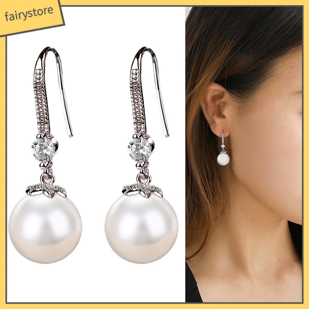 1 Đôi Bông Tai Móc Đính Ngọc Trai Giả Lấp Lánh Thời Trang Dự Tiệc Cho Nữ