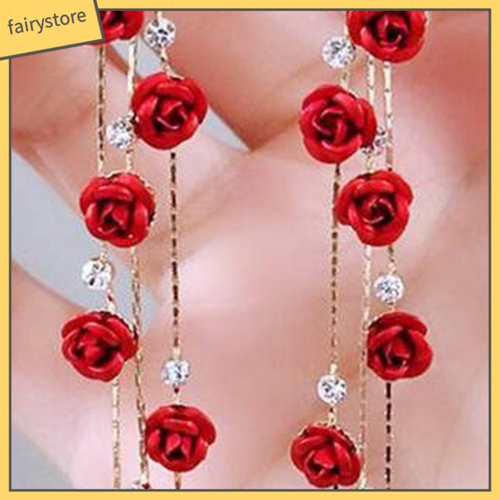 1 Đôi Bông Tai Hình Hoa Hồng Đính Đá Ngọt Ngào Dành Cho Nữ