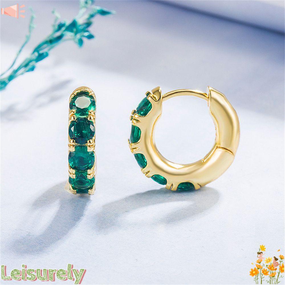 Bông Tai Dạng Vòng Màu Xanh Lá Ngọc Lục Bảo Thanh Lịch Cho Nữ