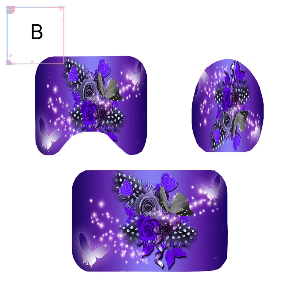 Bộ Rèm Cửa + Thảm Lót Sàn Phòng Tắm Chống Trượt Chống Thấm Nước Họa Tiết Hoa Hồng Và Bướm Xinh Xắn