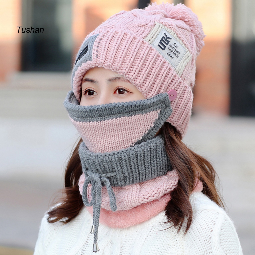 Set 4 Món Mũ beanie + Găng Tay + Khăn Choàng Cổ + Găng Tay Dệt Kim Thời Trang Mùa Đông Cho Nữ