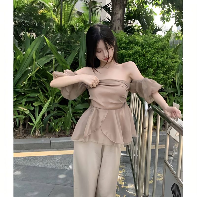 Áo Chiffon Ngắn Ôm Ngực Tay Phồng Thời Trang Mùa Hè 2022 Dành Cho Nữ