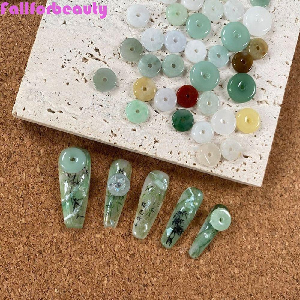 Set 10 Phụ Kiện Trang Trí Móng Tay Nghệ Thuật Hình Tròn Màu Xanh Tre Phong Cách Trung Hoa