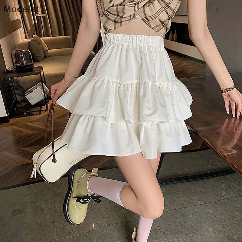 Mfc Chân Váy Chữ A Lưng Cao Xếp Tầng Màu Trắng Phong Cách Pháp