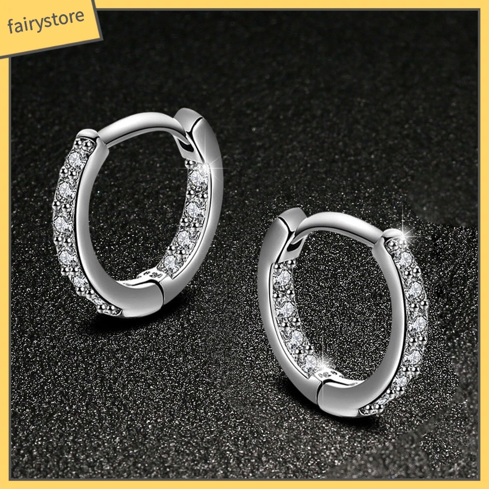 Khuyên Tai Tròn Mạ Bạc Đính Đá Zircon Thời Trang