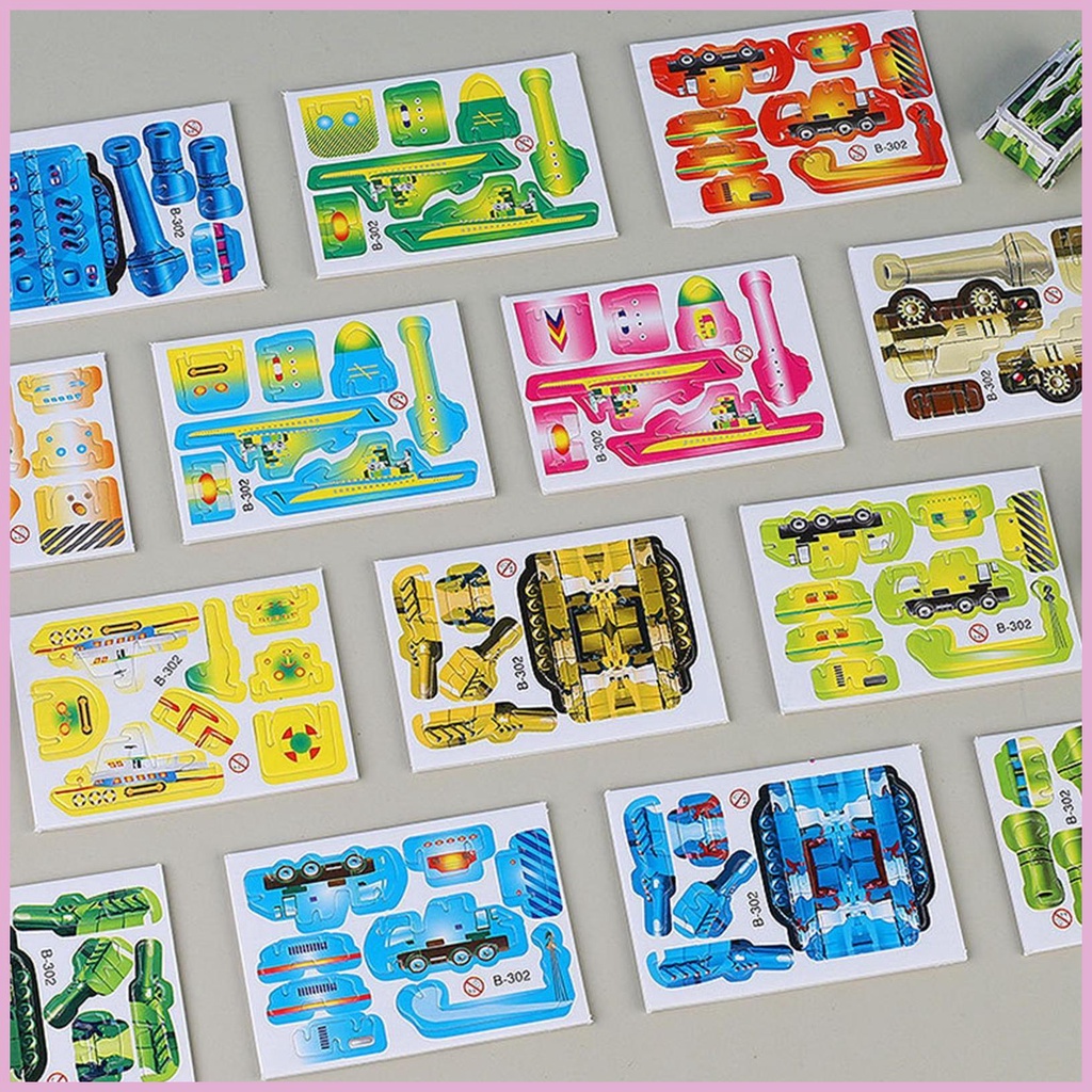 Set 10 Miếng Xếp Hình Khủng Long / Xe Tăng / Máy Bay 3D Kích Thích Trí Não Cho Bé DIY