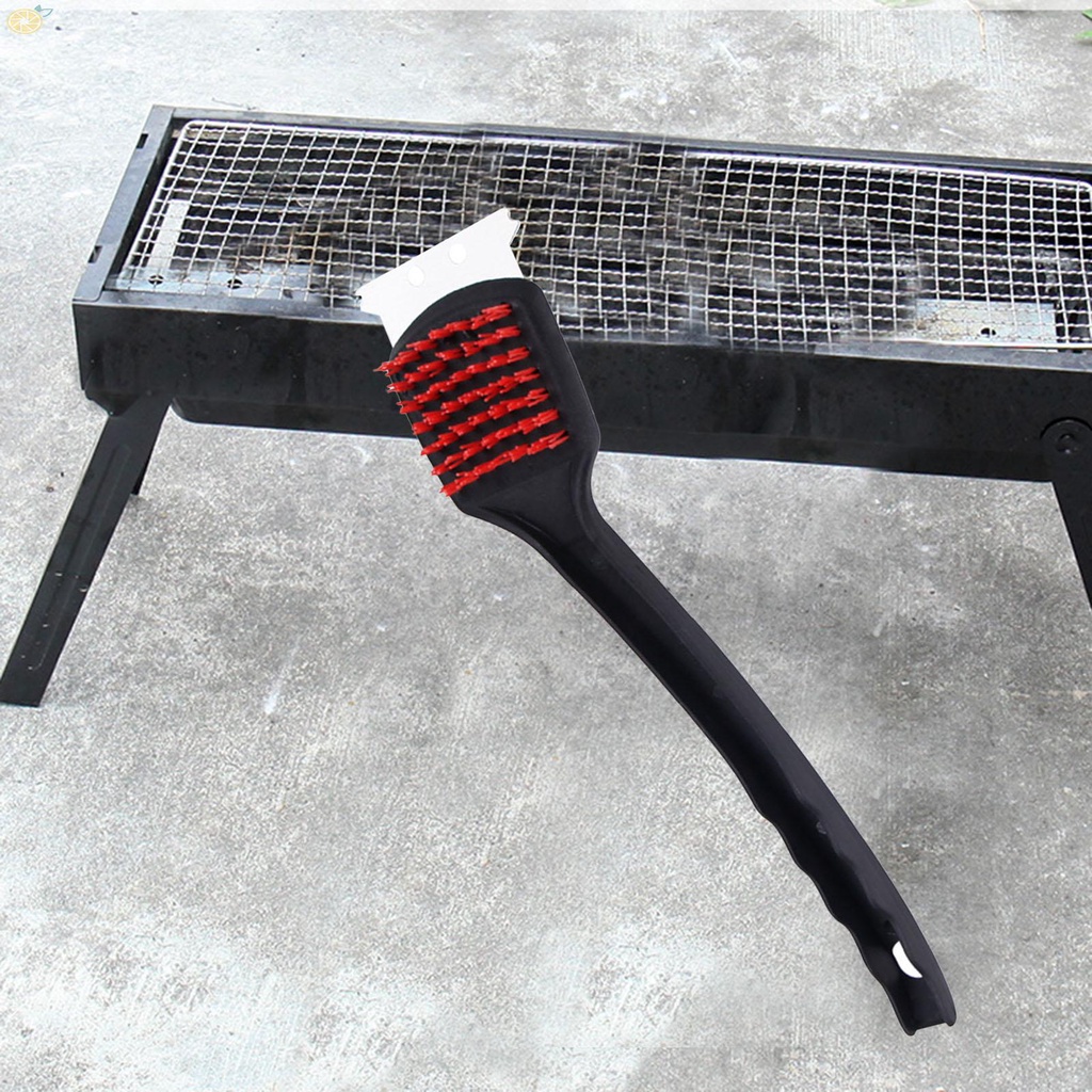 【VARSTR】Non Slip Heat Resistant Handle Grill Brush with Angled Nylon Bristles and Steel Scraper Head