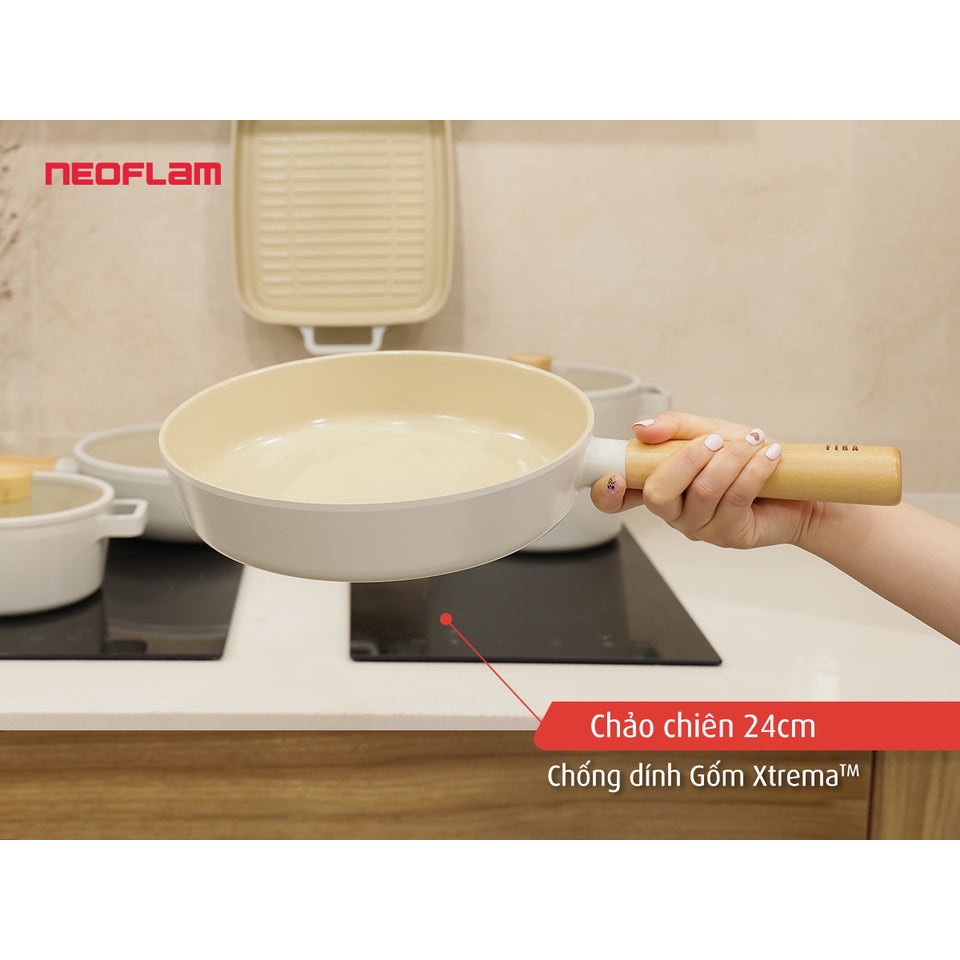 Chảo chiên chống dính bếp từ FIKA Neoflam làm từ nhôm đúc phủ gốm 24cm phong cách Hàn Quốc