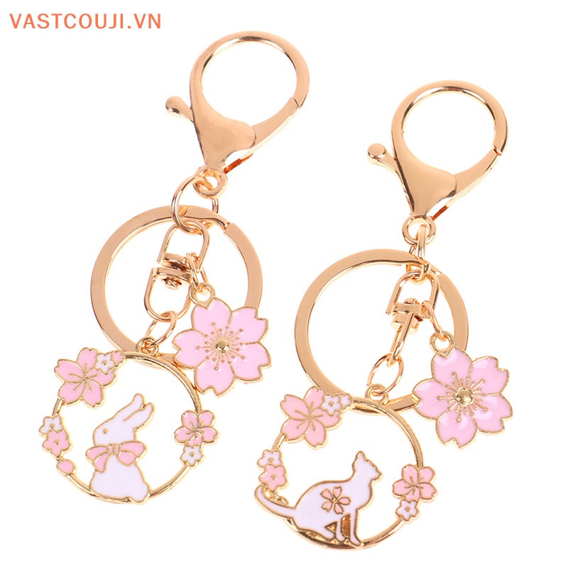 Móc Khóa Hình Thỏ / Mèo / Hoa Tráng Men Dễ Thương Dùng Làm Quà Tặng