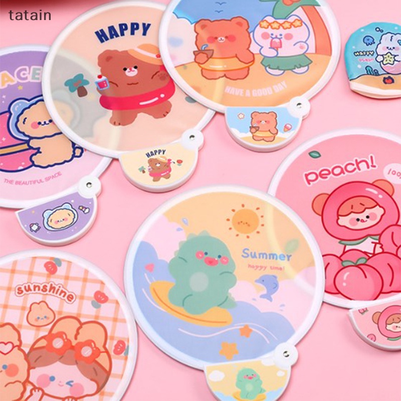 Quạt Cầm Tay Mùa Hè Di Động Họa Tiết Hoạt Hình Dễ Thương Có Thể Gập Gọn Mini Hàn Quốc