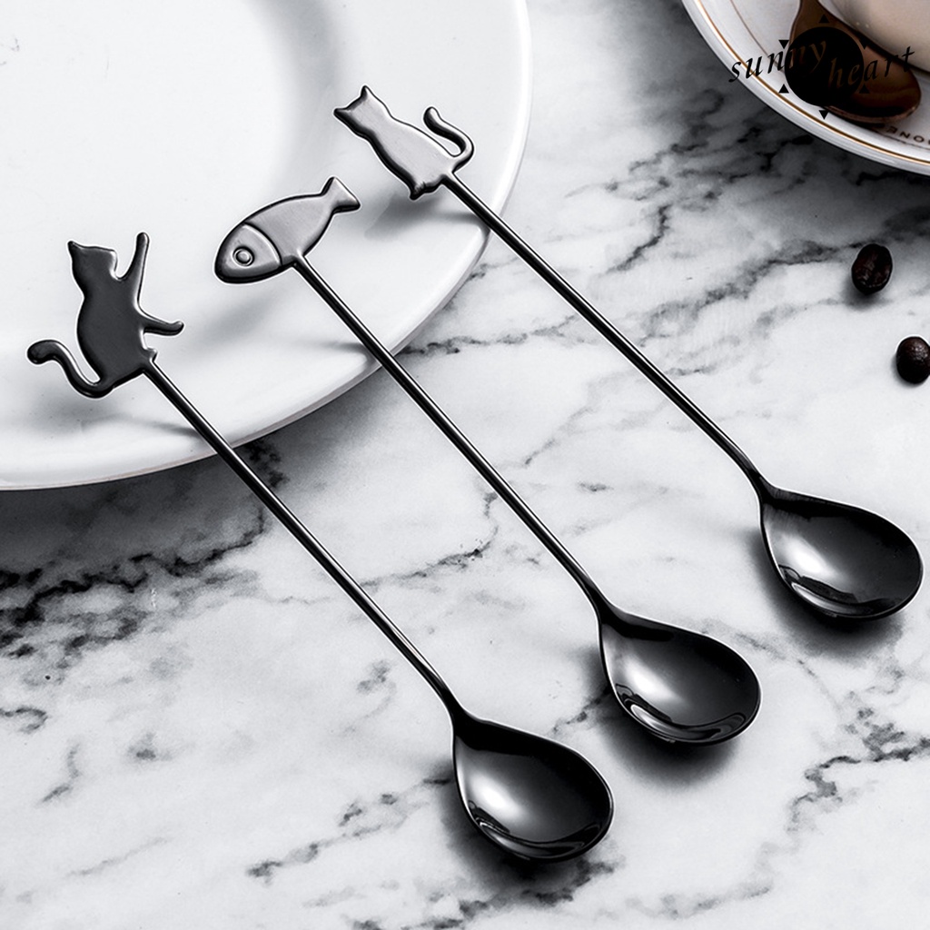 Muỗng Khuấy Cà Phê Bằng Thép Không Gỉ Hình Mèo / Cá Dễ Thương