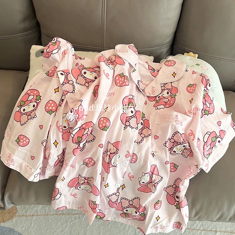 Bộ Đồ Ngủ Ngắn Tay Họa Tiết Hoạt Hình Dễ Thương Phong Cách Nhật Hàn Cho Nữ