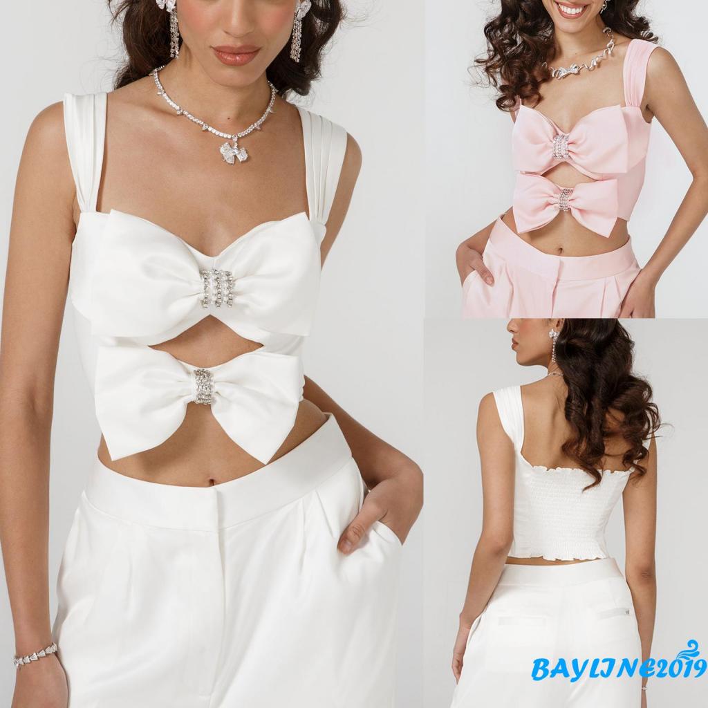 Áo Lửng Không Tay Hở Vai Đính Đá Phong Cách Đường Phố Thời Trang Mùa Hè Dành Cho Nữ