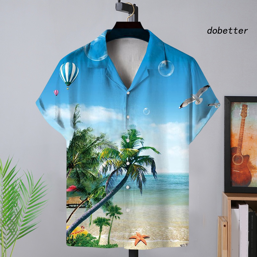 Áo Sơ Mi Tay Ngắn Cổ Bẻ Cài Nút Bằng Polyester In Họa Tiết Tinh Tế Thời Trang Mùa Hè Cho Nam