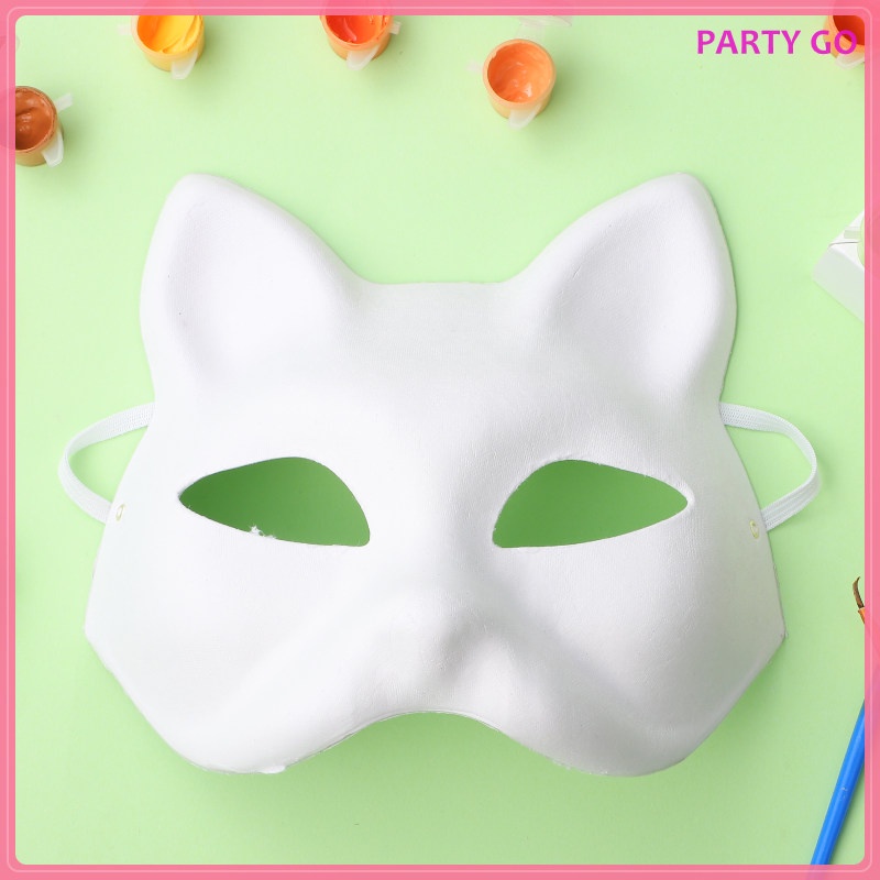 Set 5 Mặt Nạ Giấy Trắng Nửa Mặt Hình Mèo Trang Trí