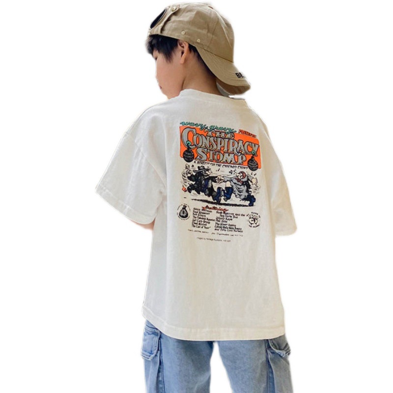 Áo Thun cotton Tay Ngắn Dáng Rộng Thấm Hút Mồ Hôi Thoáng Khí Thời Trang Cho Bé Trai Và Gái