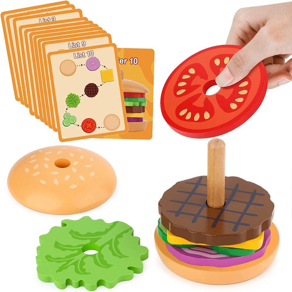 Aaron1 Đồ Chơi Xếp Chồng Lên Nhau Bằng Gỗ Hình Bánh Hamburger Hoạt Hình Dễ Thương Dành Cho Bé