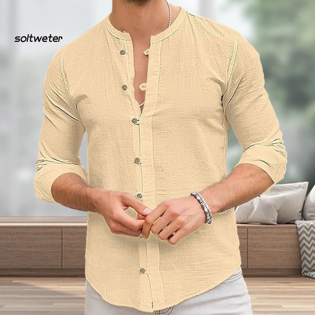 Áo Sơ Mi Mỏng Tay Dài Cổ Tròn Màu Trơn Chống Dầu Thời Trang Mùa Hè Cho Nam