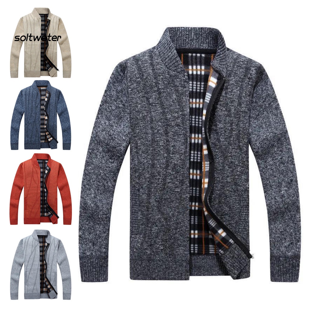 Áo Khoác Cardigan Cổ Đứng Giữ Ấm Màu Trơn Phối Khóa Kéo Thời Trang Mùa Thu Cho Nam