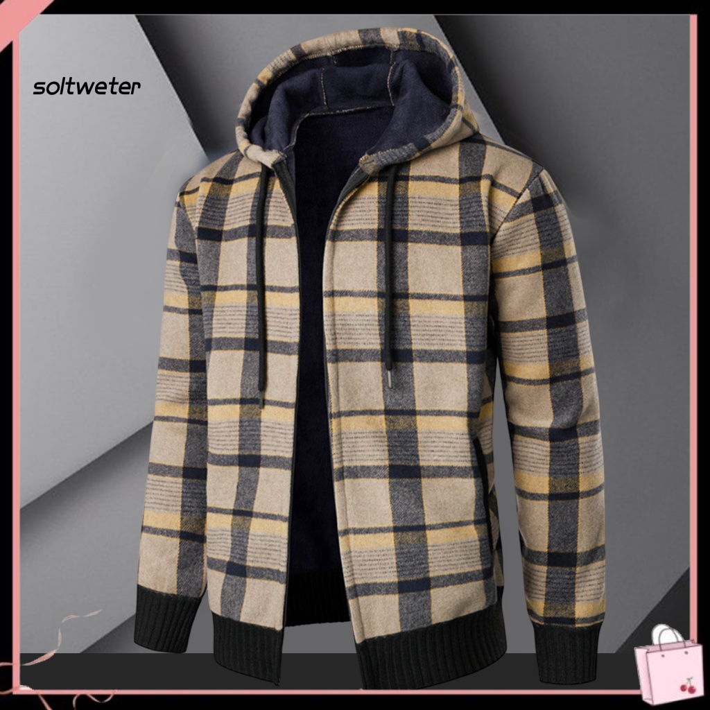 Áo Khoác Cardigan Có Nón Và Dây Rút In Họa Tiết Caro Thời Trang Mùa Đông