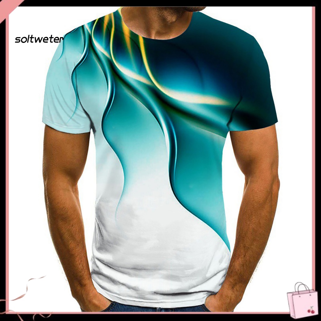 Áo Thun Tay Ngắn Cổ Tròn In Họa Tiết 3D Đơn Giản Thời Trang Đường Phố Cho Nam