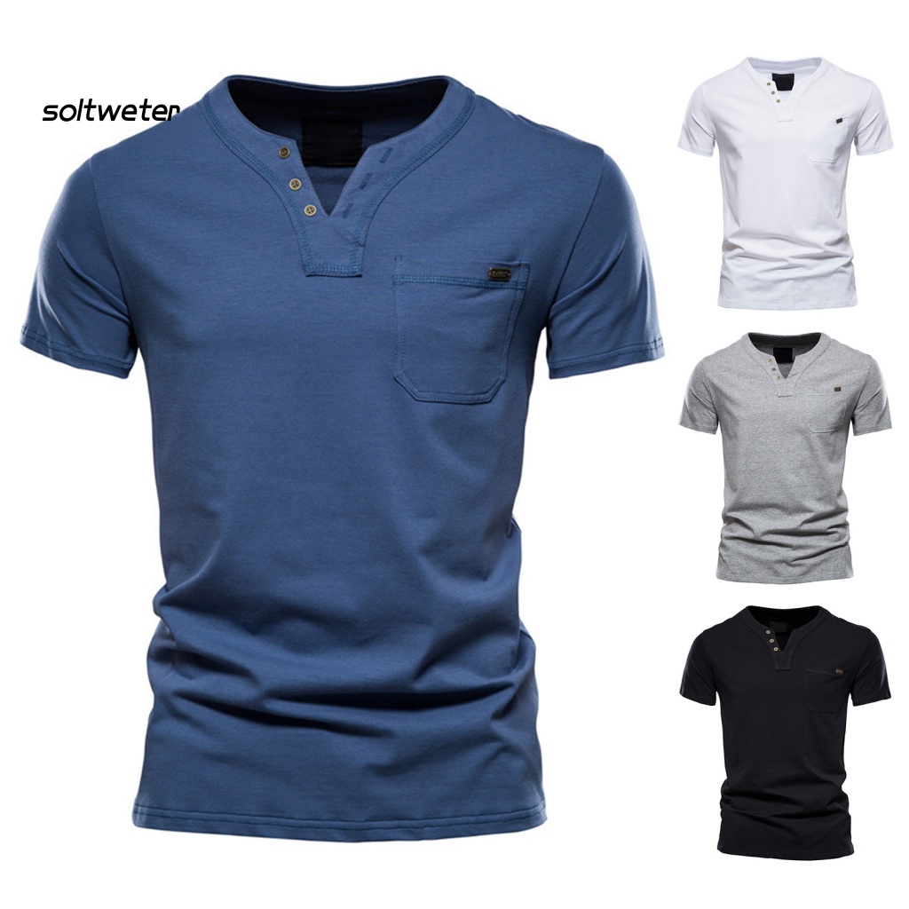Áo Thun Nam Chui Đầu Cổ Chữ V Màu Trơn Mặc Hàng Ngày