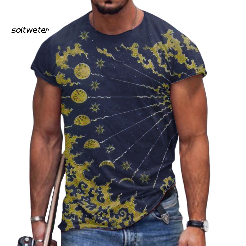 Áo Thun Tay Ngắn Cổ Tròn In Họa Tiết 3D Đơn Giản Thời Trang Đường Phố Cho Nam