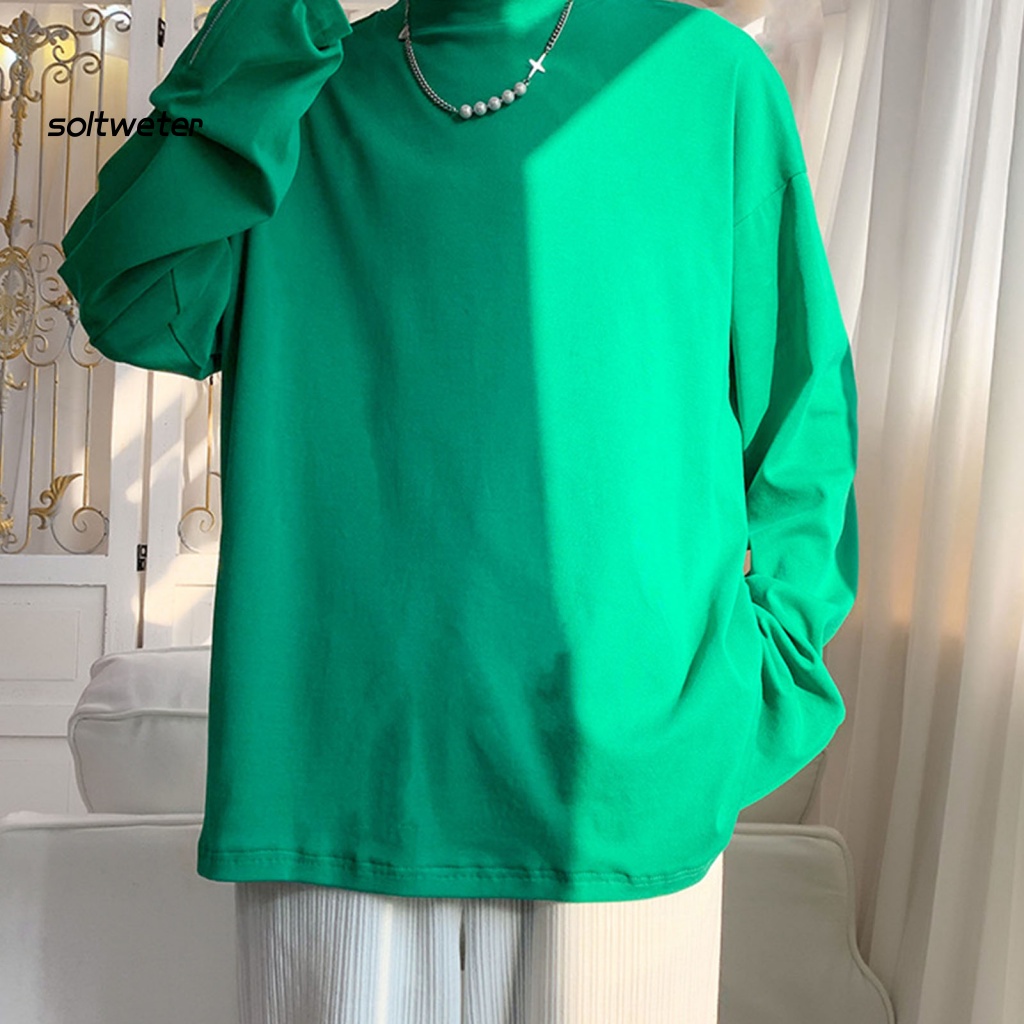 Áo Thun Tay Dài Cổ Cao Có Khóa Kéo Màu Sắc Đơn Giản Phong Cách Hong Kong