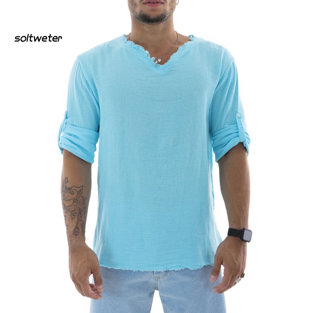 Áo nam Dài Tay Cổ Tròn Màu Trơn Cài Nút Mềm Nhẹ Nhàng Hợp Thời Trang Mùa Thu