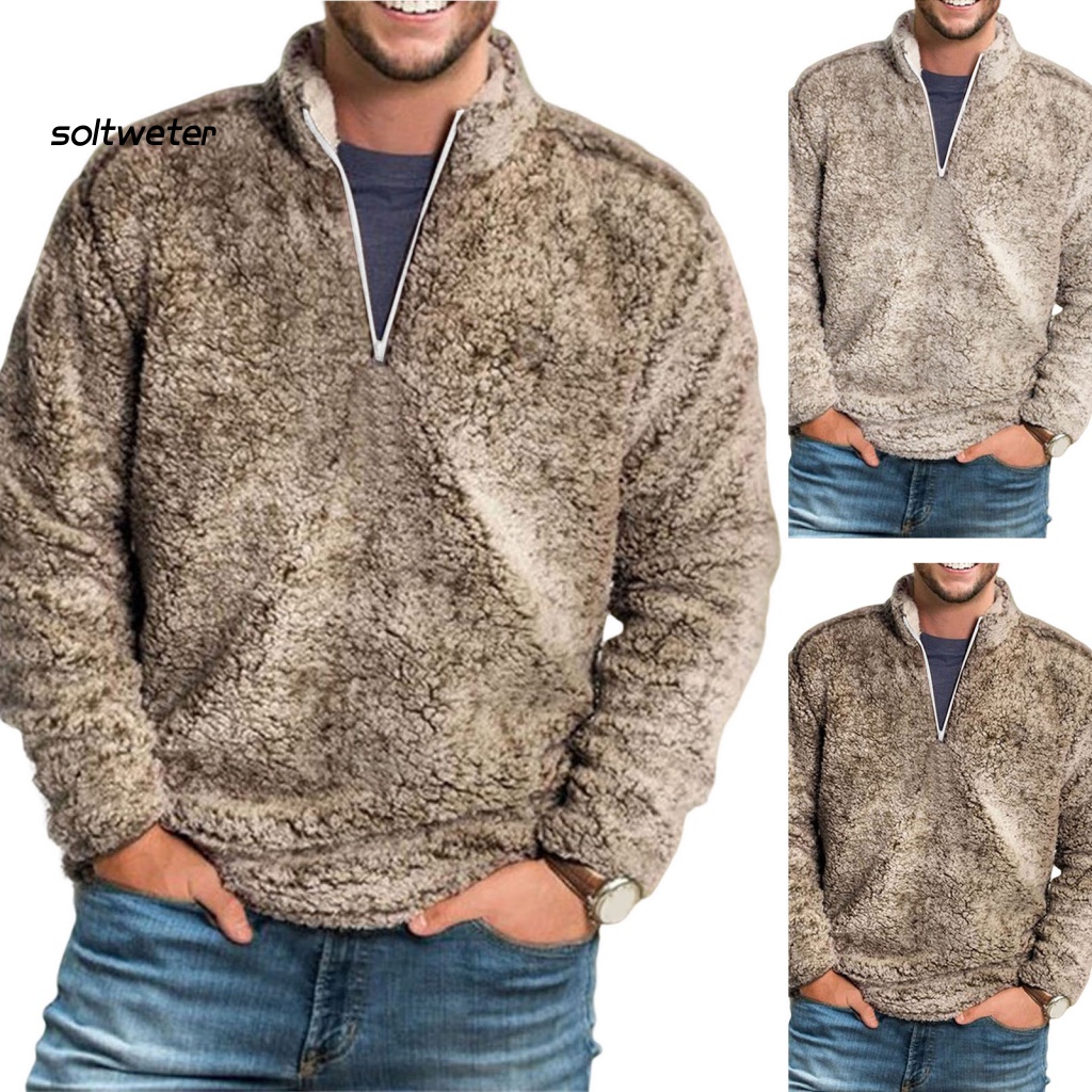 Áo Sweater Lông Cừu Cổ Đứng Màu Trơn Thời Trang Thu Đông Cho Nam