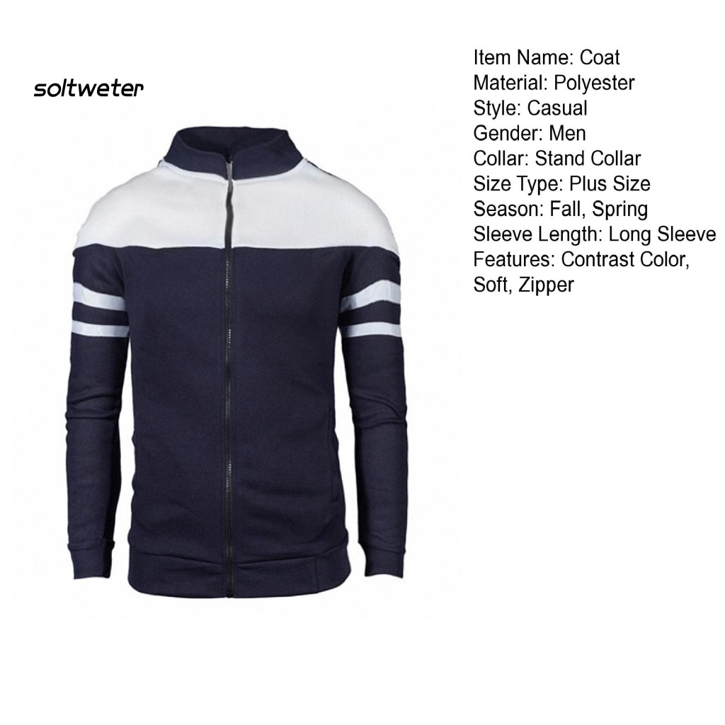 St Áo Khoác Mùa Thu Tay Dài Cổ Đứng Có Dây Kéo Co Giãn Viền Màu Tương Phản Giữ Ấm Plus Size Cho Nam Mặc Hàng Ngày