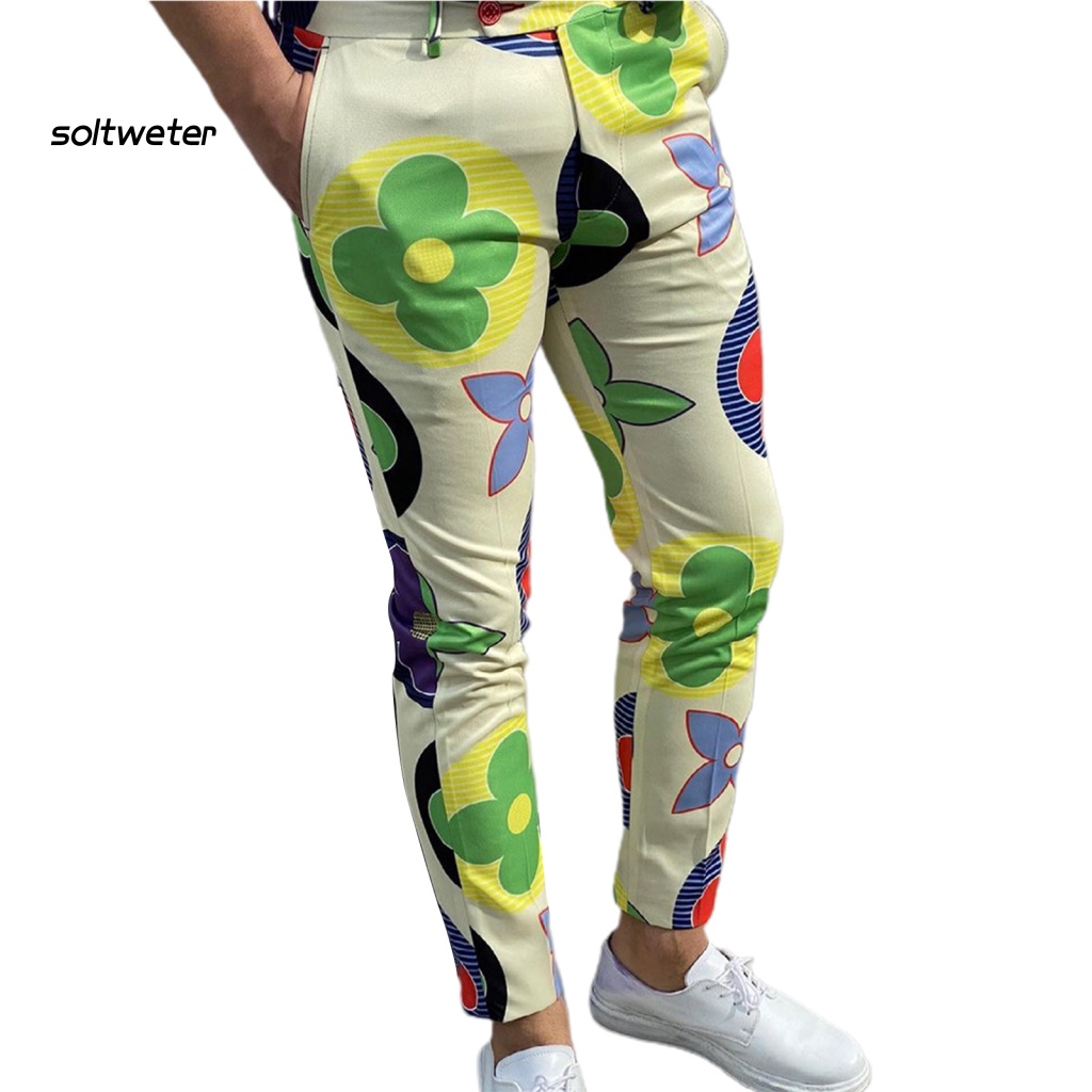 Quần Dài Lưng Vừa Thoáng Khí In Họa Tiết Phong Cách Vintage Thời Trang Công Sở Cho Nam