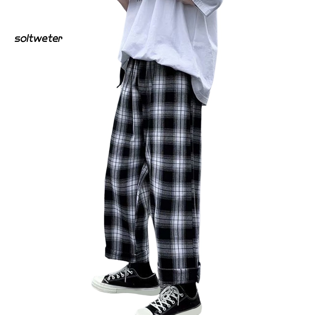 Quần Thể Thao Lưng Thun Ống Rộng Sọc Ca Rô Thời Trang Đường Phố Cá Tính Cho Nam
