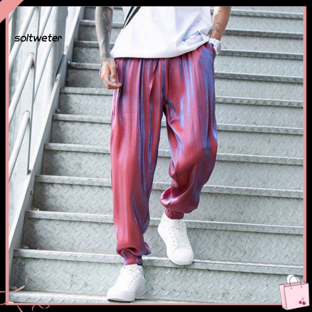 Quần Thể Thao Lụa Lạnh Dáng Rộng Lưng Thun Dây Rút Co Giãn Thời Trang Xuân Hè Dành Cho Nam Giới