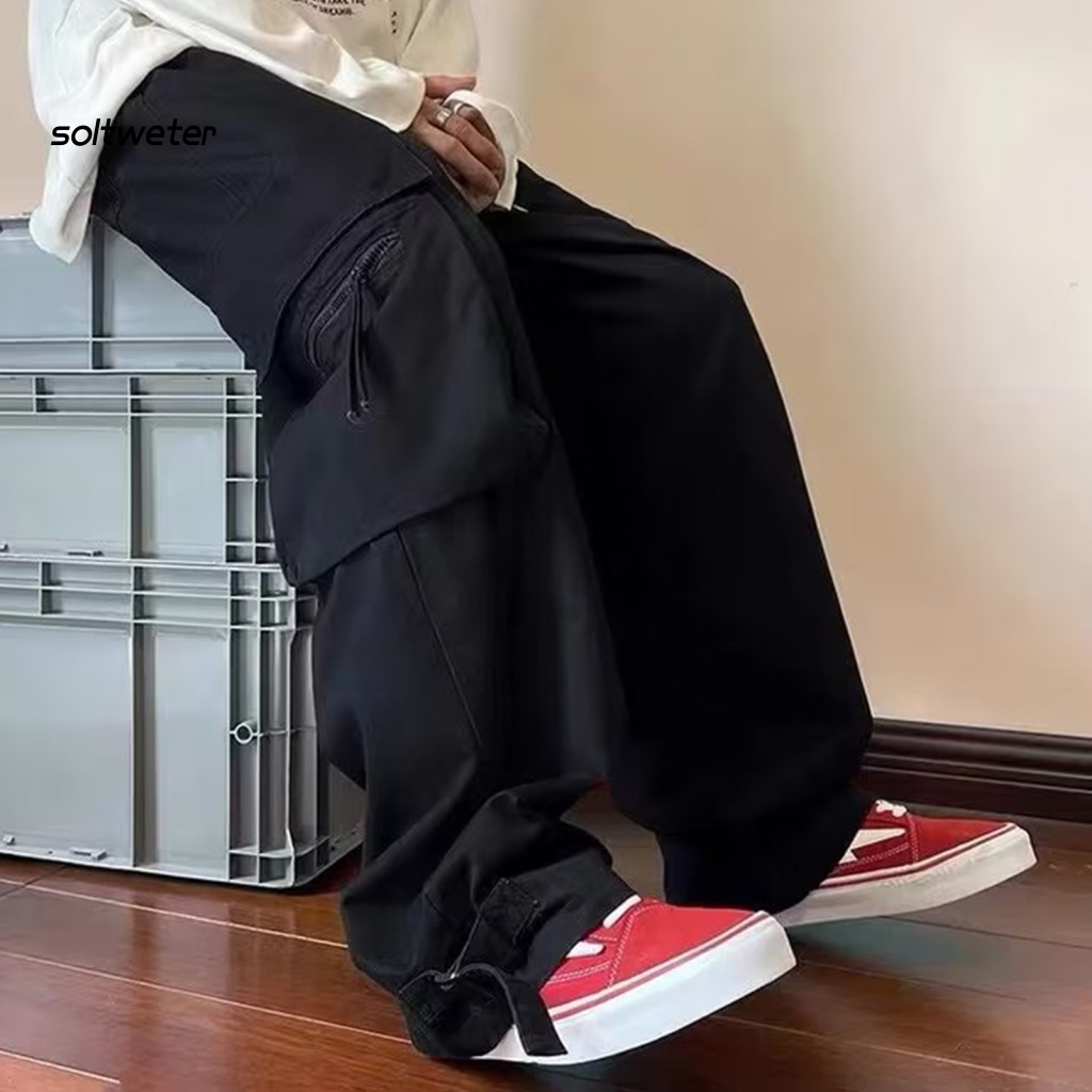 Quần Baggy Dáng Suông Nhiều Túi Màu Trơn Phong Cách Hip Hop Đường Phố Cho Nam