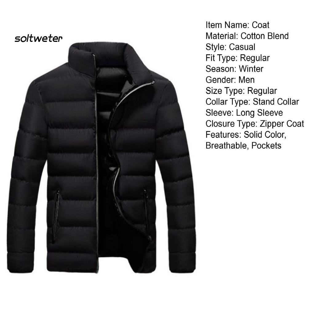 Áo Khoác Phao Cotton Dày Cổ Đứng Chống Lạnh Có Khóa Kéo Phong Cách Đường Phố Thu Đông Cho Nam