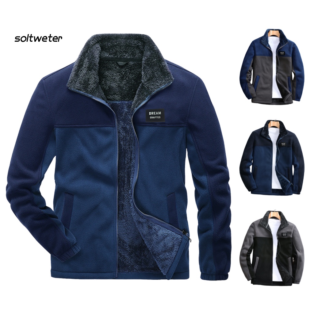 Áo Khoác Lông Cừu Cổ Đứng Tay Dài Phối Màu Tương Phản Size Lớn Phong Cách Đường Phố Cho Nam