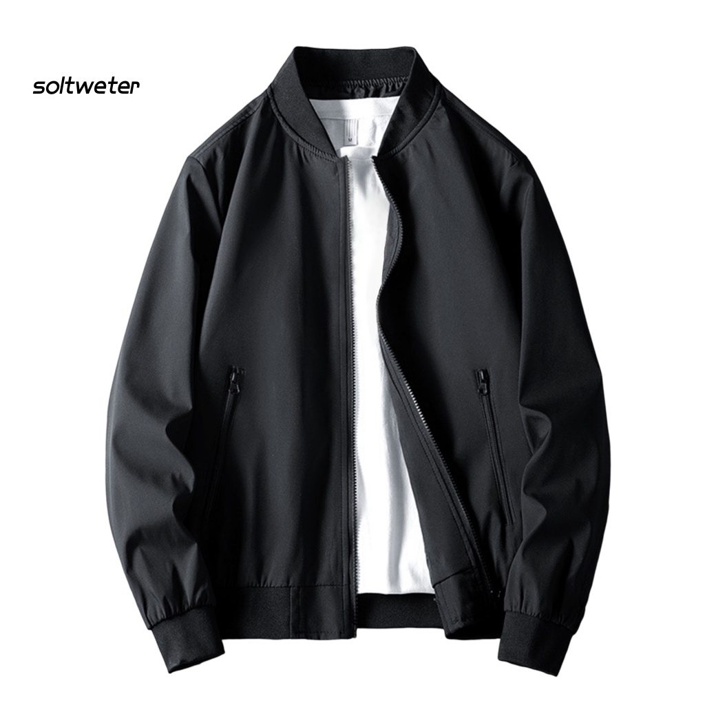 Áo Khoác Bomber Cổ Đứng Màu Trơn Phong Cách Đường Phố Thời Trang Thu Đông