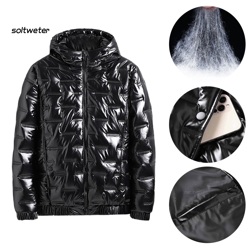 Áo Khoác Phao Có Mũ Trùm Chắn Gió Bằng Vải Cotton Mềm Mại Màu Sáng In Nổi Họa Tiết Thời Trang Mùa Đông Cho Nam